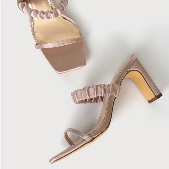 Lulu’s “Sheenuh Light Nude Satin Square Toe High Heel Sandals” - Picture 2 of 3